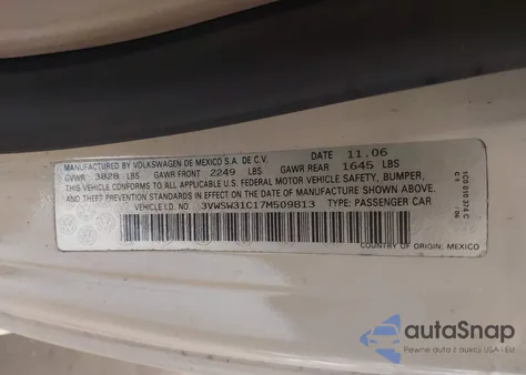 2007 Volkswagen New Beetle 2.5 from USA, damaged, VIN 3VWSW31C17M509813